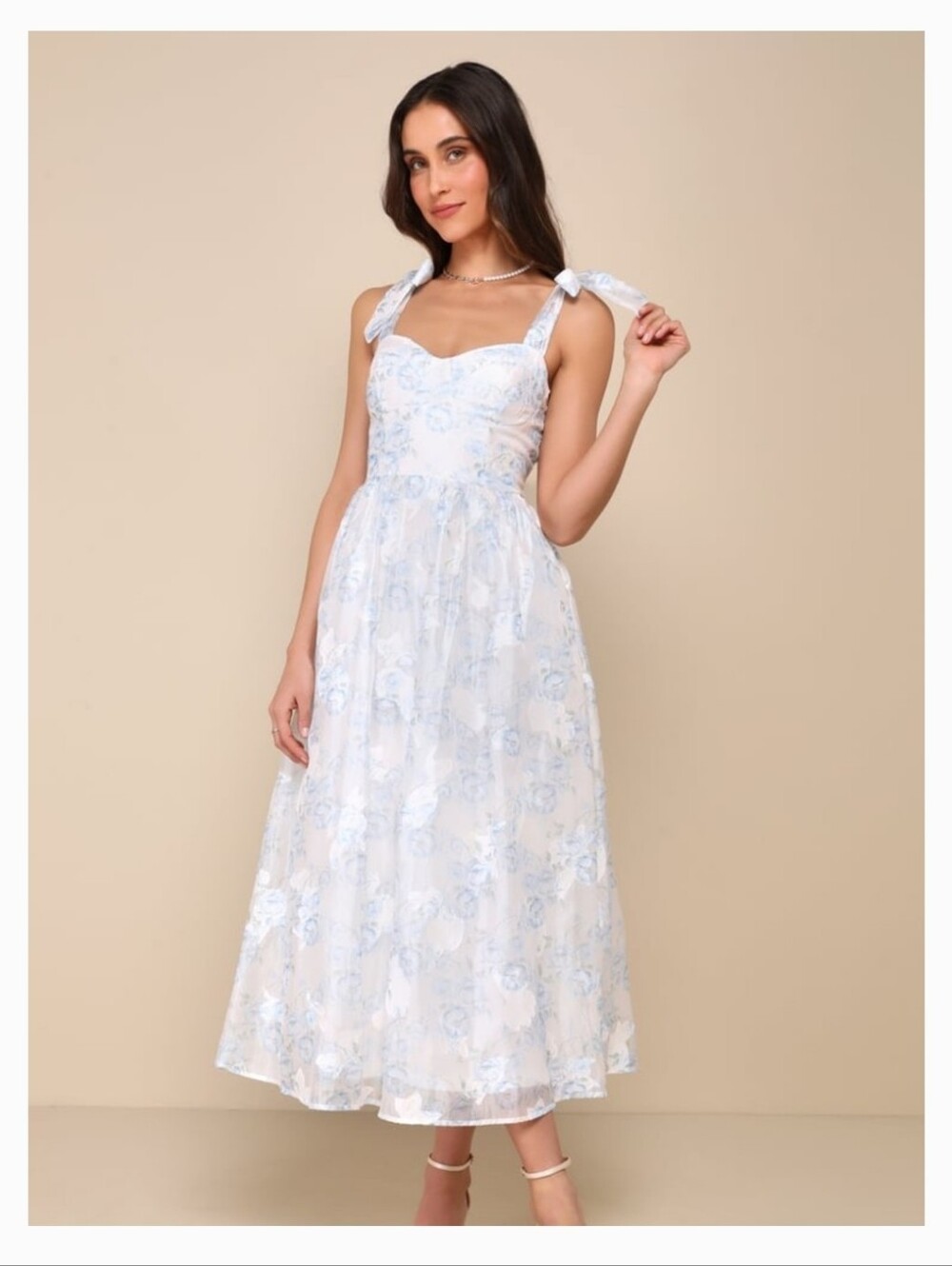 Lulus Beautifully Adored White Floral Burnout Tie-Strap Midi Dress Size XXL